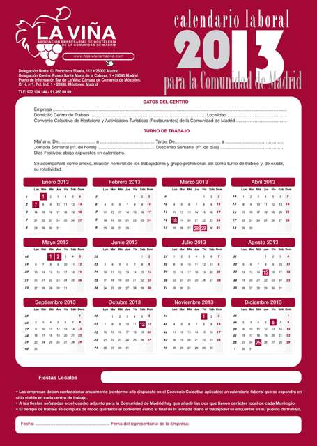 Calendario laboral 2013 para la Comunidad de Madrid - La Viña
