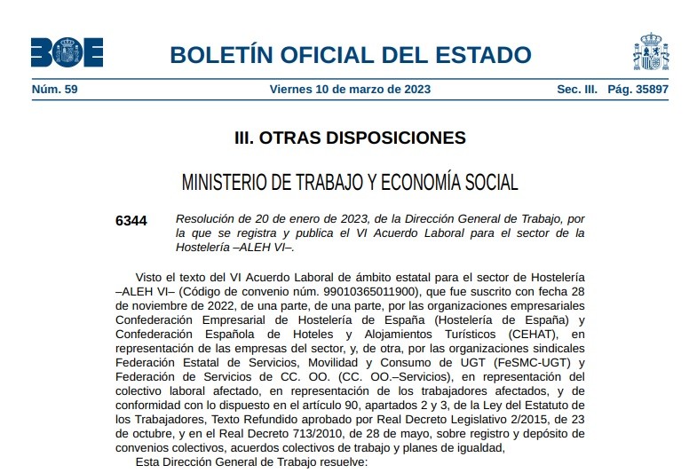 Aprobado el nuevo Acuerdo Laboral Estatal que regula la actividad de la Hostelería - La Viña